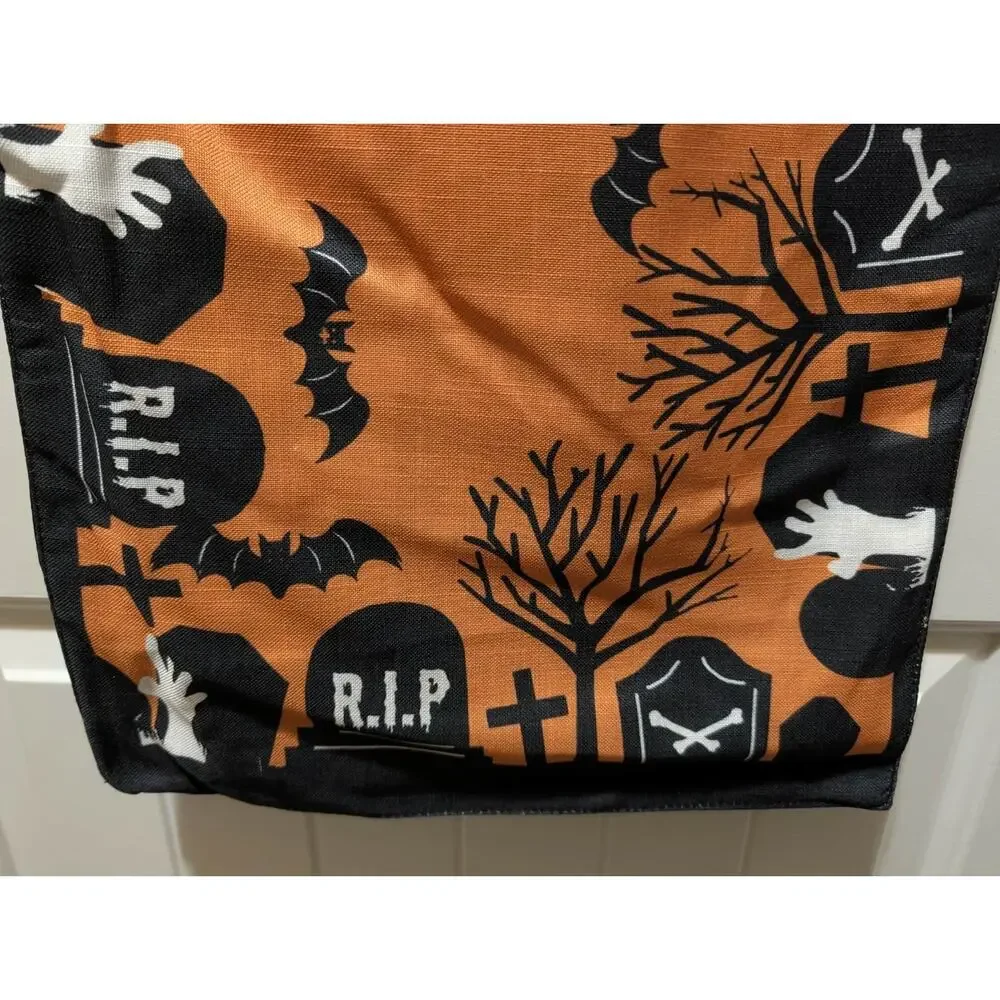 NEW! The Spooky Cottage Halloween Table Runner Orange Black Graveyard Silhouette
